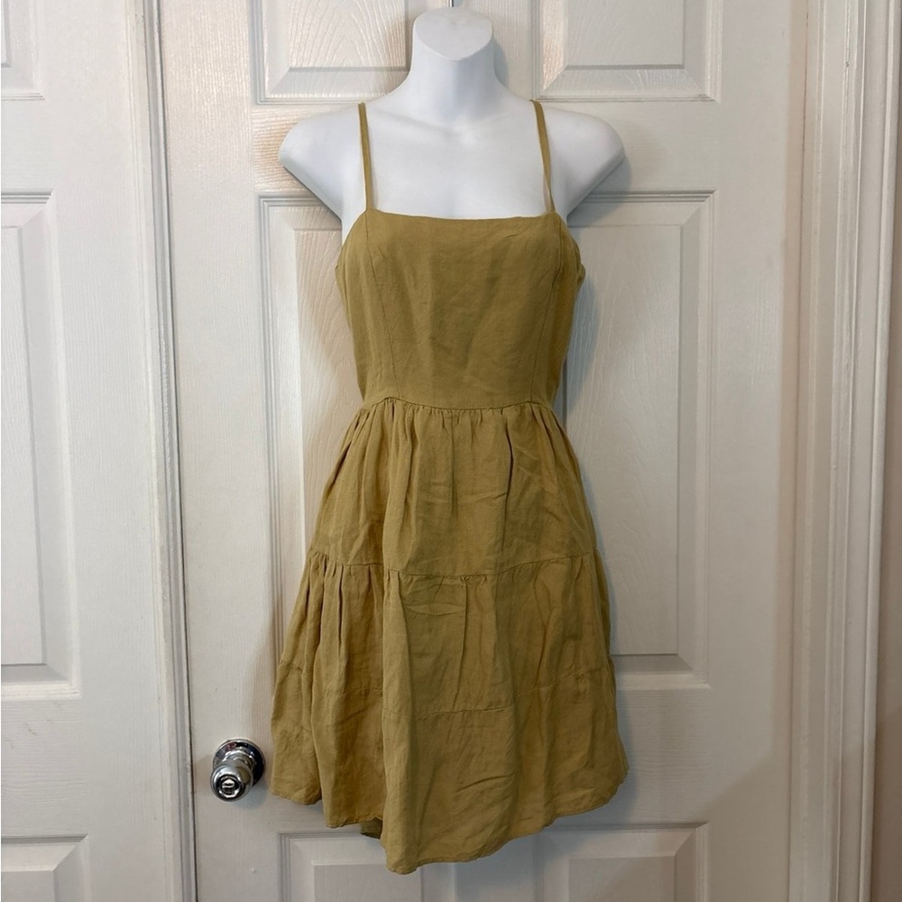 Mustard Linen Mini Dress – Adjustable Open Back | Brand New with Tags